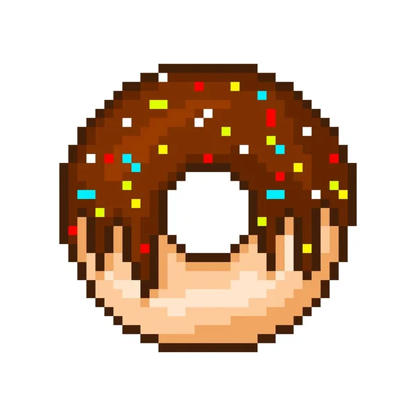 Donut Pixel Com Cobertura Chocolate Sobremesa Doce Polvilhada Com Cacau — Vetor de Stock