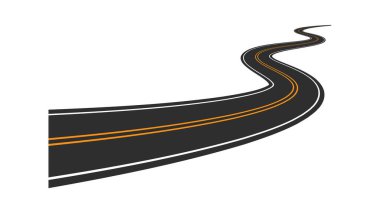 Keskin virajlı dolambaçlı yol. Boş asfalt yol ve kıvrımlı sarı işaretler. Sürekli dikkat ve vektör konsantrasyonu ile karmaşık yolculuk