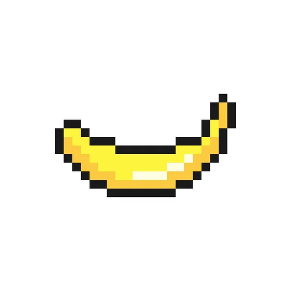Banana Pixelizada Amarela Fruta Tropical Madura Oblonga Com Polpa Doce — Vetor de Stock