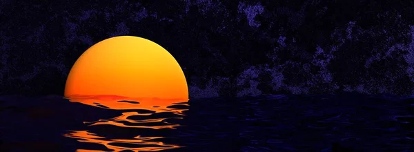 Barevný Večerní Západ Slunce Pozadí Temného Moře Žlutý Diskový Gradient — Stock fotografie