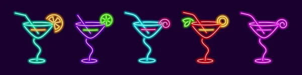Partycocktails Neon Martini Gläsern Mit Geschwungenem Stiel Roter Knickerborker Mit — Stockvektor