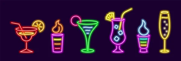 Neon Colorful Popular Cocktails Set Glowing B52 Irish Cream Figured —  Vetores de Stock