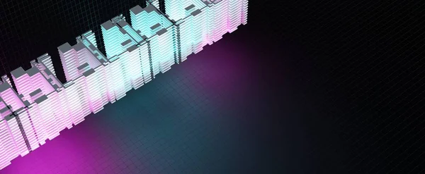 Neon Futuristic Buildings Digital Space Background Abstract Cyber Skyscrapers Render — 图库照片