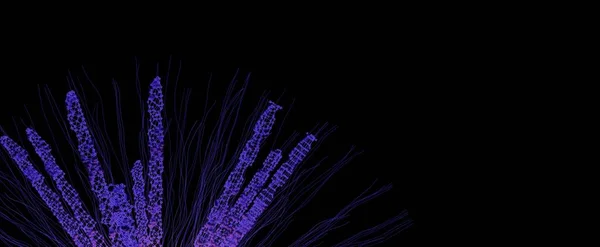 Futuristic Neon Bush Molecules Background Blooming Flower Made Purple Atomic — Stock Photo, Image