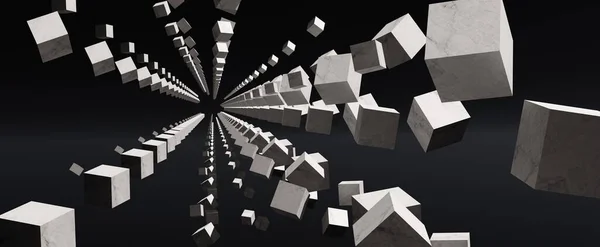 Crumbling Tunnel White Marble Cubes Background Dark Cyber Space Render — Stock Fotó