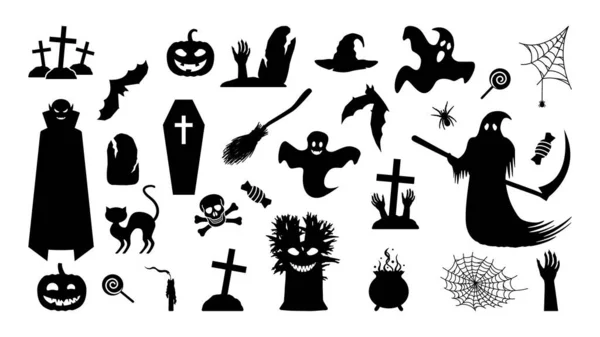 Creepy Monsters Sinister Ritual Items Silhouette Sinister Halloween Vampires Ghosts — Vetor de Stock