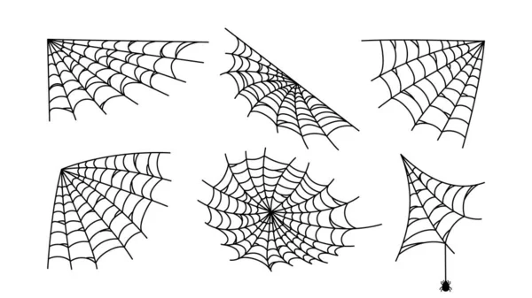 Black Web Hand Drawn Set Spider Mesh Patterns Halloween Party — Stockvector