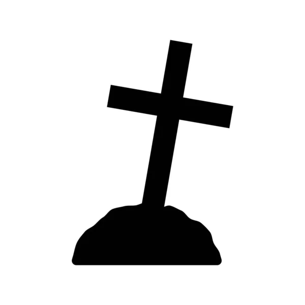Lopsided Black Sinister Cross Grave Silhouette Creepy Symbol Cemetery Burials — Stock Vector