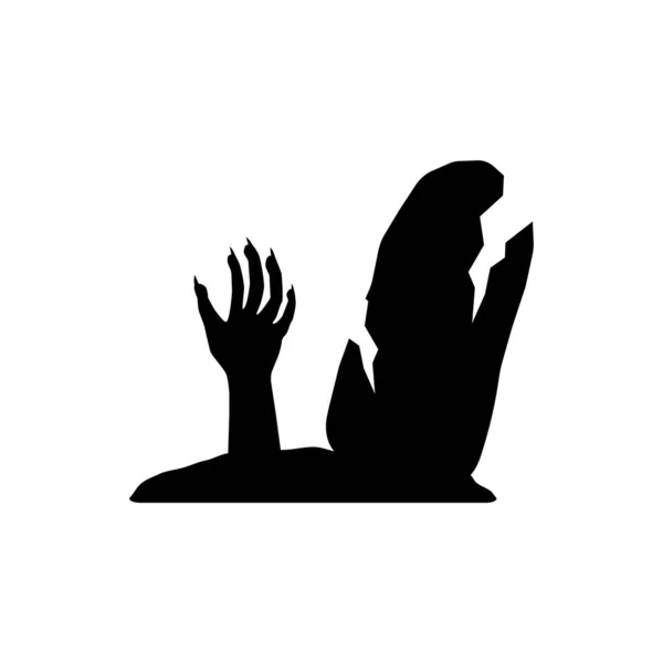 Black Dead Mans Hand Sticking Out Grave Silhouette Creepy Zombie — 图库矢量图片