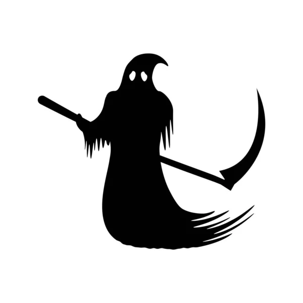 Sinister Black Death Scythe Silhouette Grim Reaper Ghost Flies Take — 图库矢量图片