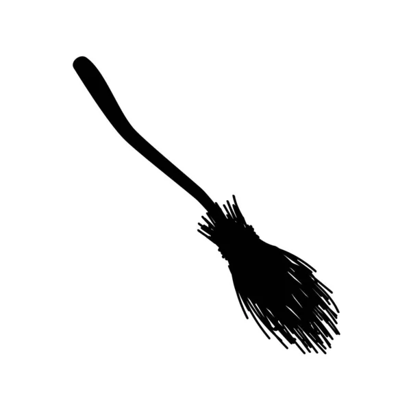 Magic Black Broom Silhouette Creepy Symbol Magical Witch Flight Witchcraft — Vettoriale Stock
