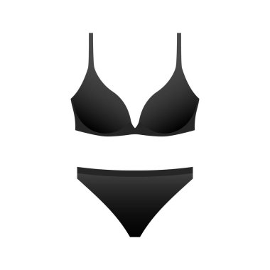 Siyah kadın külotu ve sütyen şablonu. Moda tasarımlı zarif seksi iç çamaşırları. Klasik vektör stiline sahip yeni koleksiyondan şık mayo