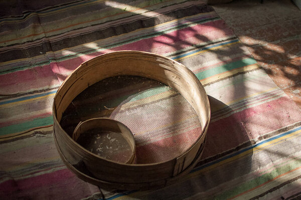 Old sieves, tool for bakery from the past for flour sifting