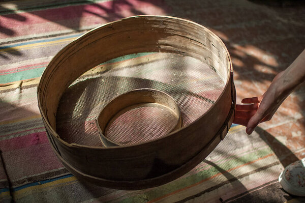 Old sieves, tool for bakery from the past for flour sifting