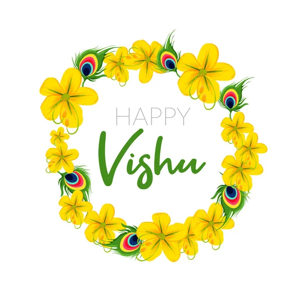 Grattis Vishu April Kerala Festival Med Vishu Kani Vishu Blomma — Stock vektor