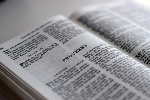 Close up examination of Proverbs in the Bible — Stock Photo, Image