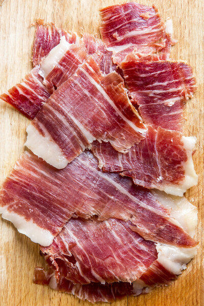 Spanish iberico ham slices closeup