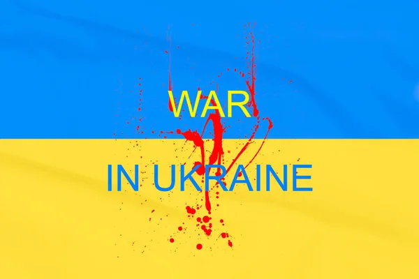 Cartel de guerra de Ucrania. Guerra en Ucrania, goteo de sangre en la bandera — Foto de Stock