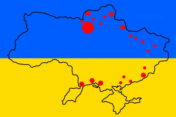 Mapa de hostilidades na Ucrânia. Animado mapa de perto da Ucrânia. Ucrânia esboço — Fotografia de Stock