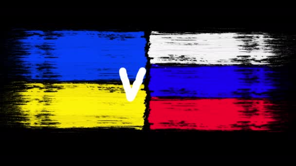 Ukraina VS Ryssland nationella flaggor ikon isolerad på svart bakgrund. Ukraina krig affisch — Stockvideo