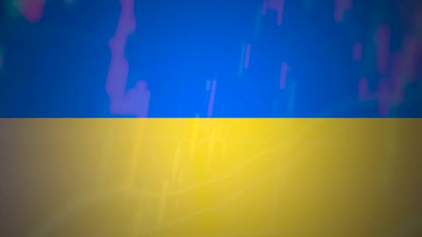 Analyse de graphique d'affaires d'investissement d'analyse de graphique de perte de marché boursier graphiques financiers. Drapeau et stock de l'Ukraine. Baisse du marché boursier, crise financière en Ukraine — Video