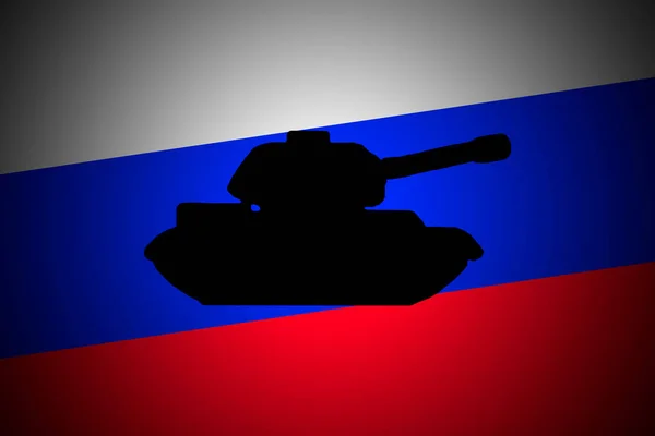 Russisch-Oekraïense crisis, conflict. Tanks tegen de achtergrond van vlaggen. Het concept van het afweren van de agressie van de Russische Federatie, het bedreigen van Europa met oorlog — Stockfoto