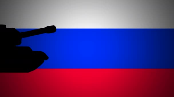 Tankar mot bakgrund av rysk flagga. Kris mellan Ryssland och Ukraina, konflikt — Stockvideo