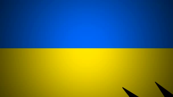ウクライナの旗の上にロケットのシルエット。ロシアとウクライナの危機、紛争 — ストック動画
