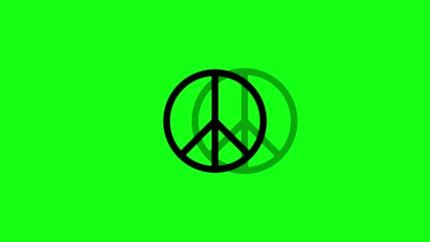 Animation of a peace sign symbol on a green background, pulsating from the center of the picture to the viewer — Stock Video