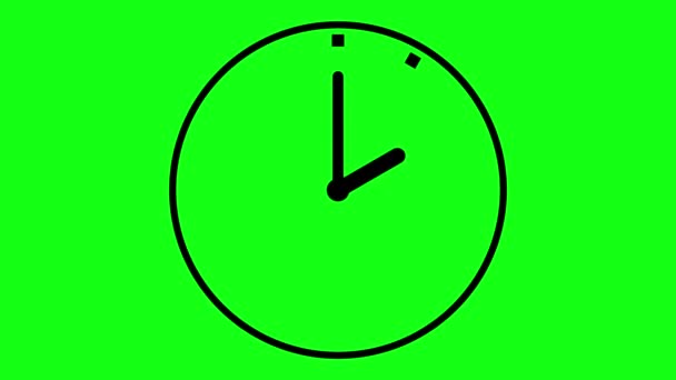 Klok animatie in 12 uur lus animatie op groene achtergrond. Stopwatch geanimeerd pictogram — Stockvideo