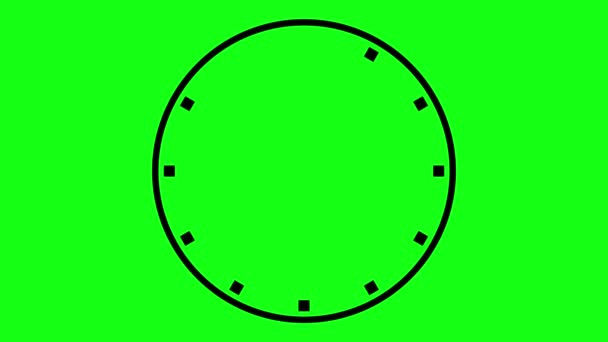 Horloge avec des flèches mobiles sur fond vert. Animation de l'horloge en boucle de 12 heures — Video