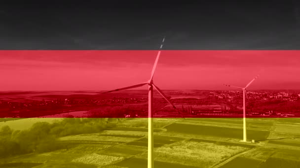 Wind energy farm against the background of the Germany flag — Stock Video