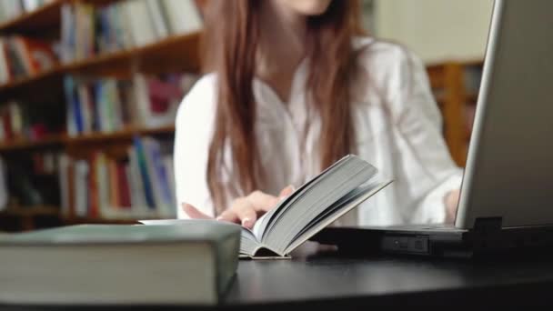 Young Teen Girl College Student Using Laptop Computer Typing Working — Vídeos de Stock