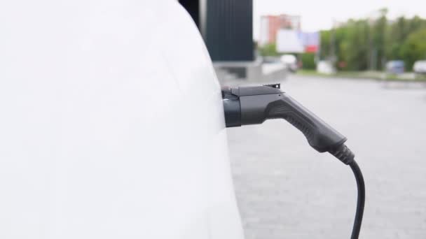 Close Electric Car Model Charging — Video