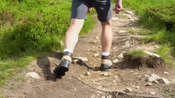 Man Walks Mountains Top Travel Concept Active People Way Victory — Vídeo de Stock