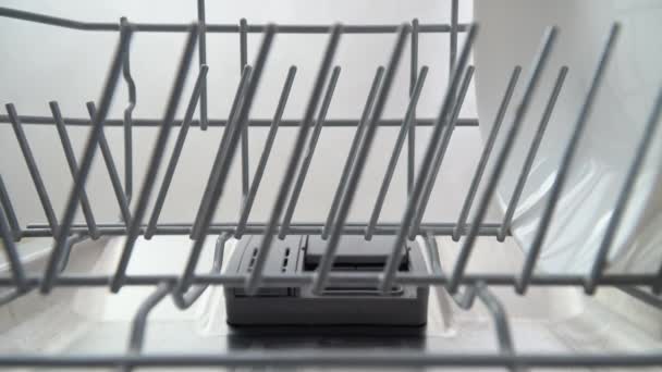 Male Hands Uploading Dishwasher Close House Chores Concept Modern Technologies — Vídeo de stock