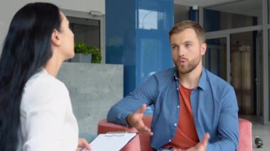 Man with psychologist theraphy social problems concept drug addiction.