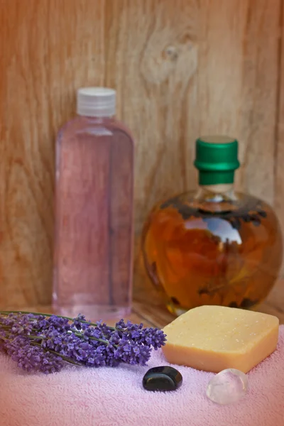 Lavender and lavender oil - aromatic oil — Stock Photo, Image