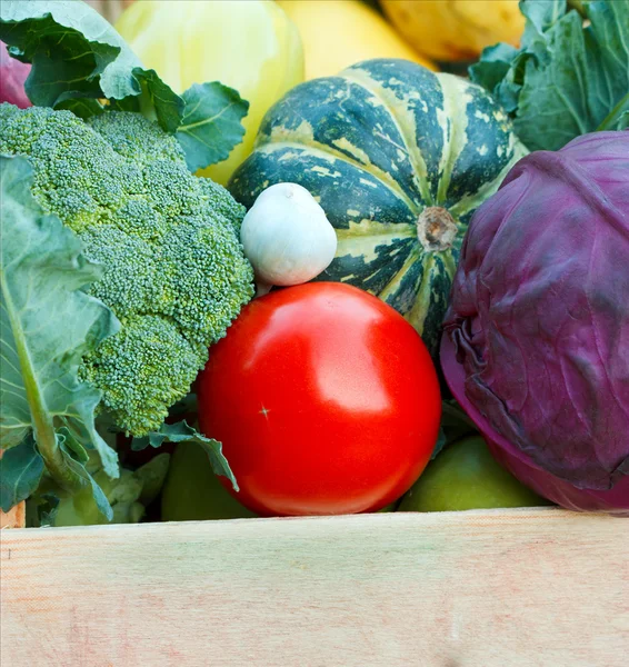Alimentos biológicos frescos - produtos hortícolas e frutas — Fotografia de Stock