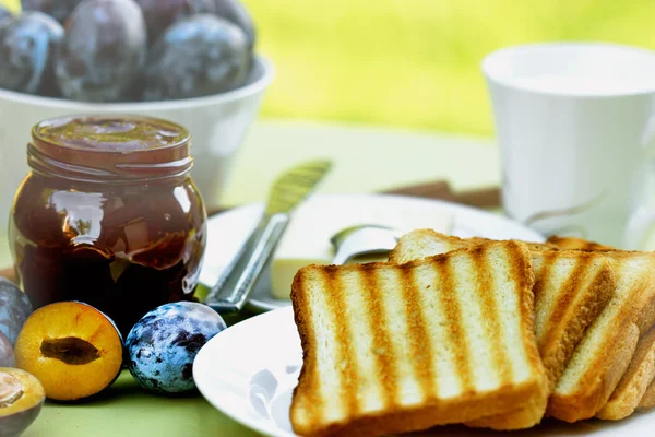 Plum Jam Marmelade Toast Tafel — Stockfoto