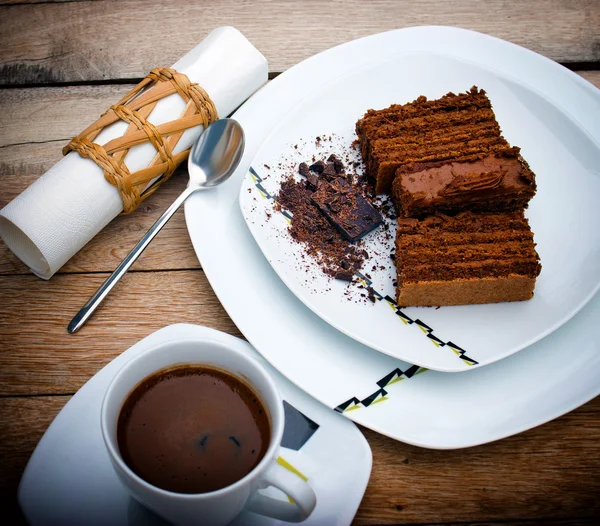 Csokoládé torta és kávé — Stock Fotó