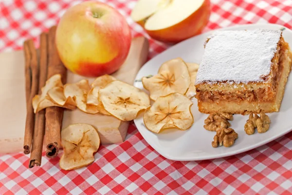 Яблочный штрудель - яблочный торт на белой тарелке на десерт — стоковое фото