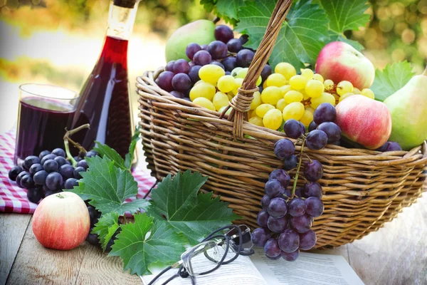 Autumn harvest - Grapes and red wine — Stock Photo, Image