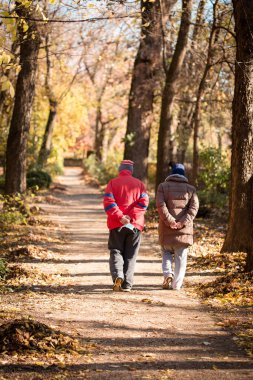  Açık alanda yürürken, Corona virüsü yüzünden parkta birkaç emekliyi rahatlatıyor.)