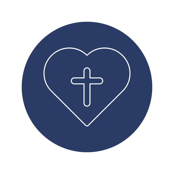 基督教崇拜十字架在手上的图标上 — 图库矢量图片