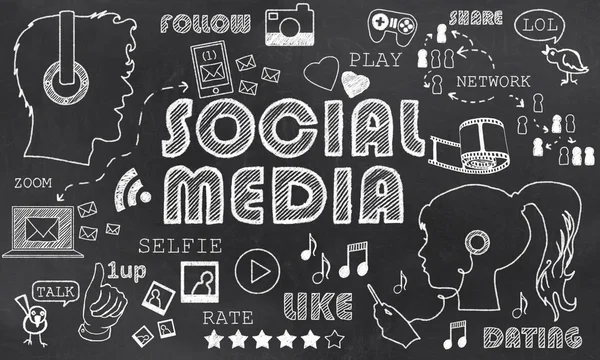 Sociale media op blackboard — Stockfoto