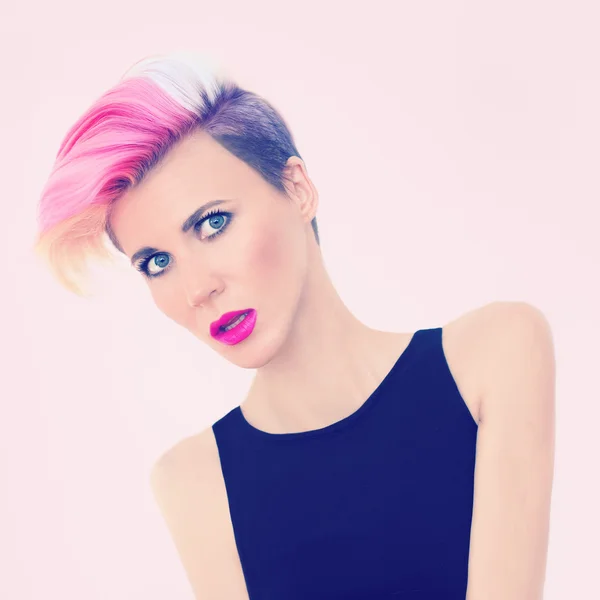 Fashion girl with multi-colored hair. — Stock Photo, Image