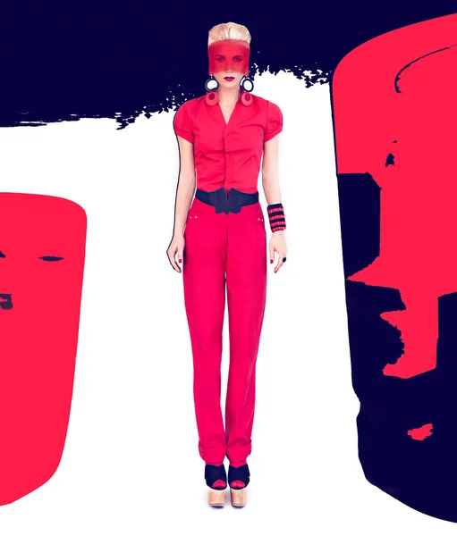 Svart och röd stil Mode Dam — Stockfoto