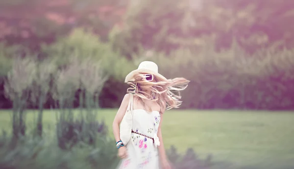 Romantic sensual girl Outdoors. Summer walk — Stock Photo, Image