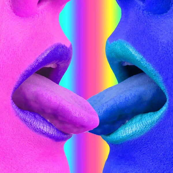 Samtida Minimal Pop Surrealism Collage Konst Sensuella Tungor Regnbågsrymden Hbtq — Stockfoto